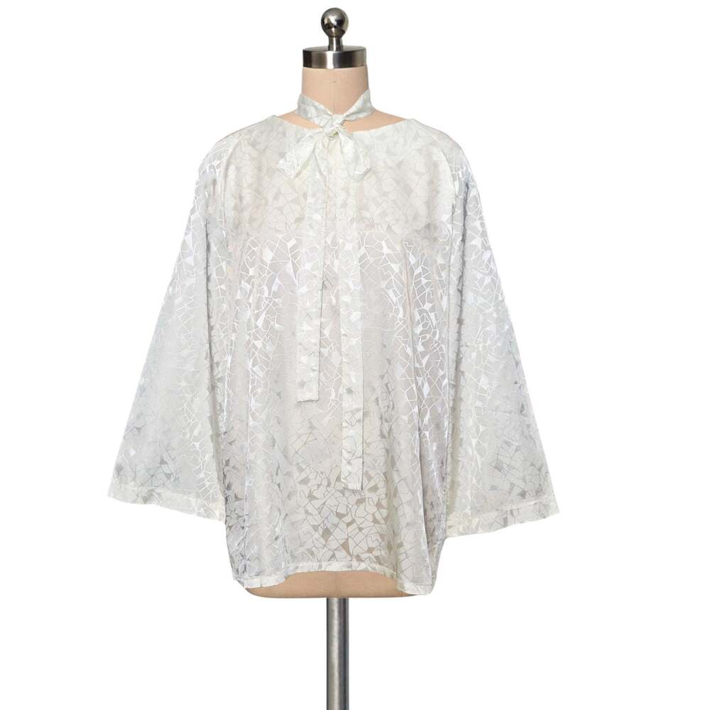 DESIGNED FOR You Arnel Blend Vintage 70's 80's Flare Sleeve White Blouse Top 14